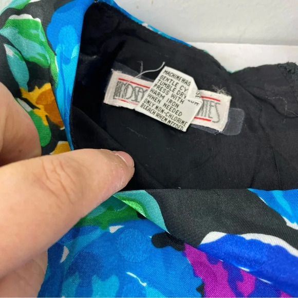 Vintage Lindsey Blake Petites Bright Floral Pleat Layered Cocktail Dress 8P - Picture 6 of 7